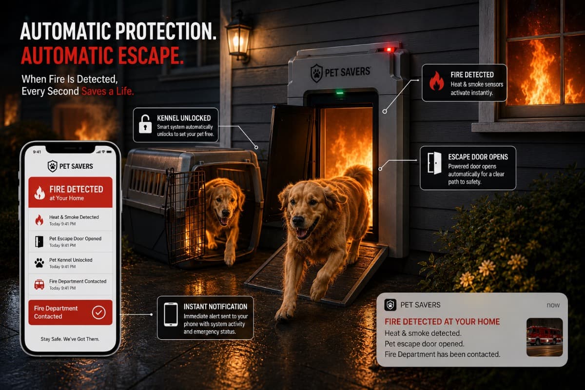 Pet Savers concept showing automatic protection and escape routing